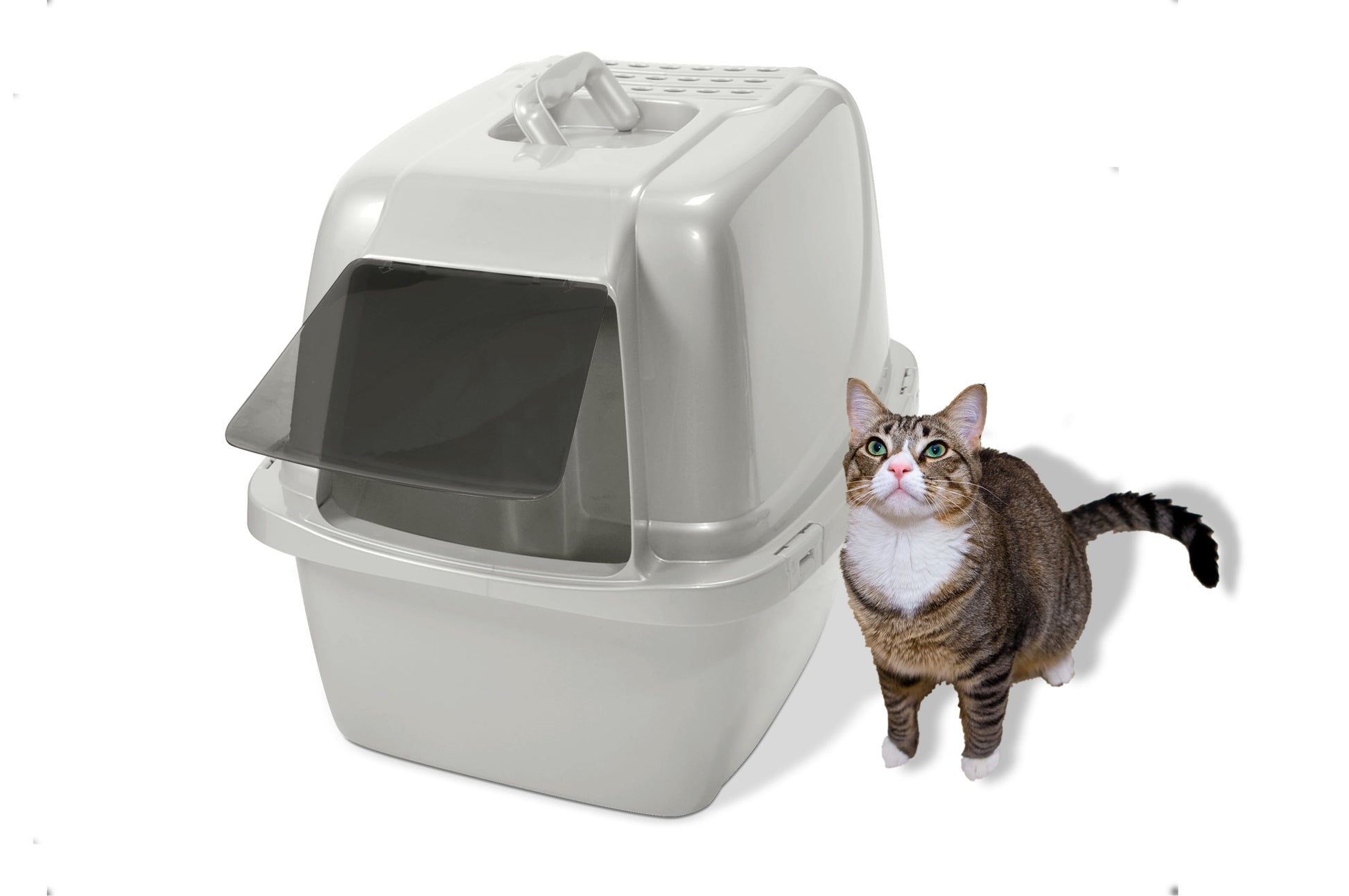 Pets Odor Control Large Enclosed Cat Litter Box, Hooded, Pearl, CP6